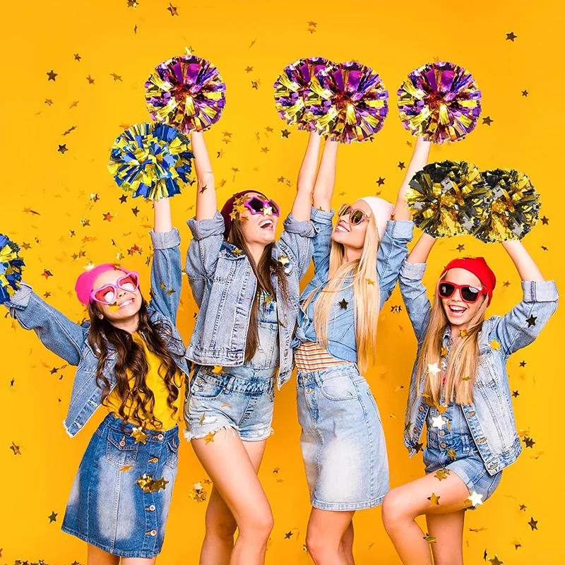 Description Picture 4 of item10PCS Cheerleader Pom Poms 31cm Cheerleading Pompoms Handle Style Team Sports Pompom Girls Game Big Match Cheering Hand Flower