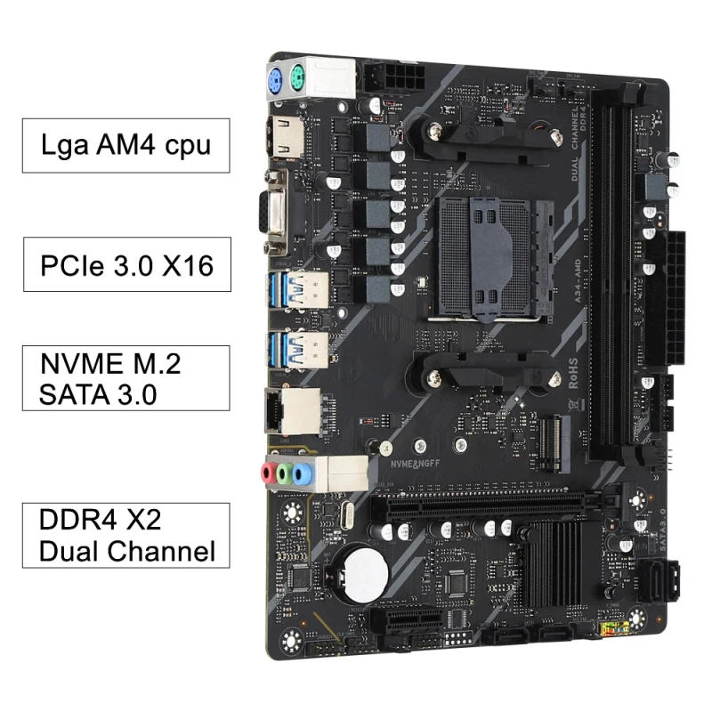 Description Picture 5 of itemKllisre A320M a320 2 x DDR4 up to 64GB NVME M.2 SATA3.0 Micro ATX AM4 Motherboard