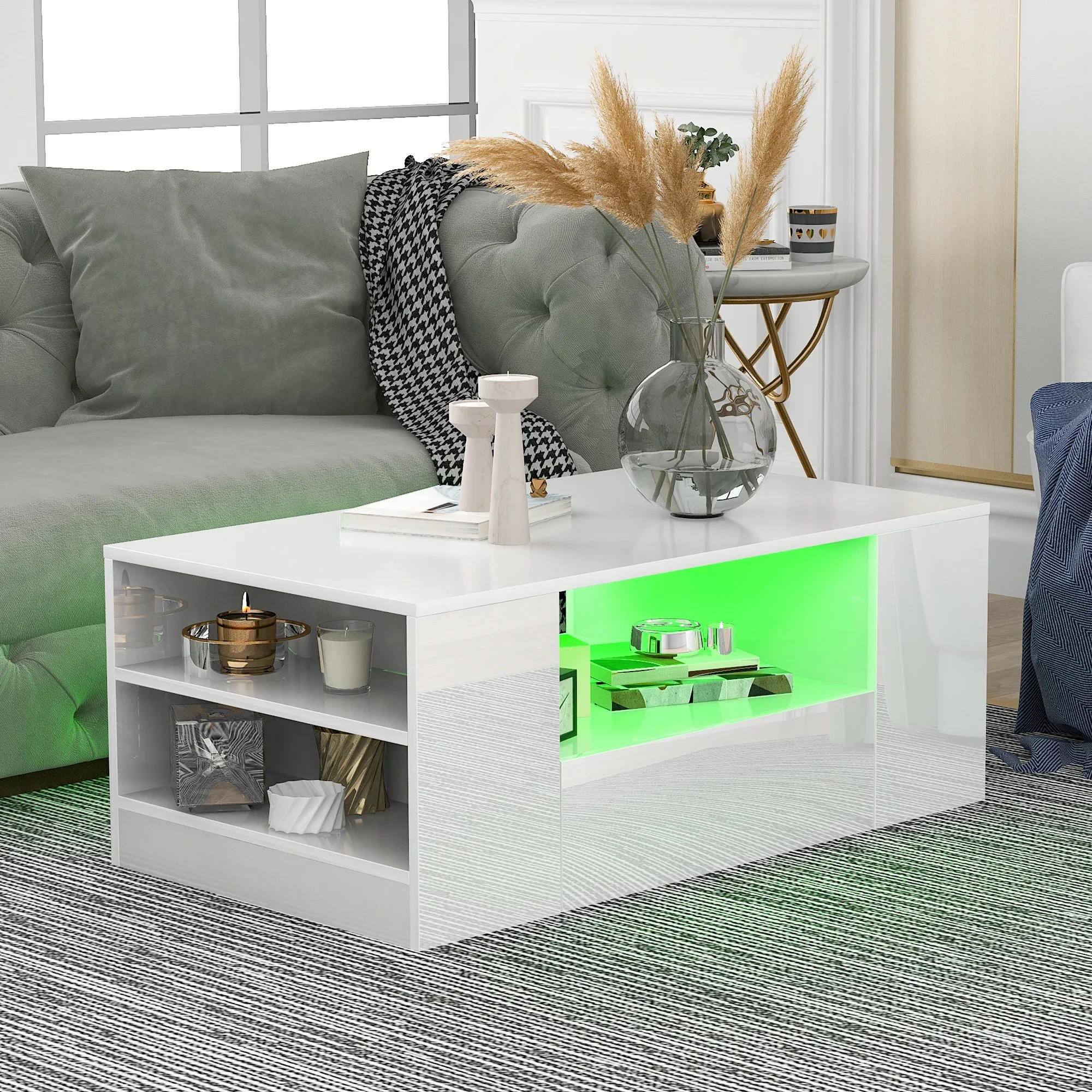 Description Picture 6 of itemModern High Gloss RGB LED Coffee Table with 4 Drawer Storage Organizer Sofa Side Table End Table Furniture for Living Room