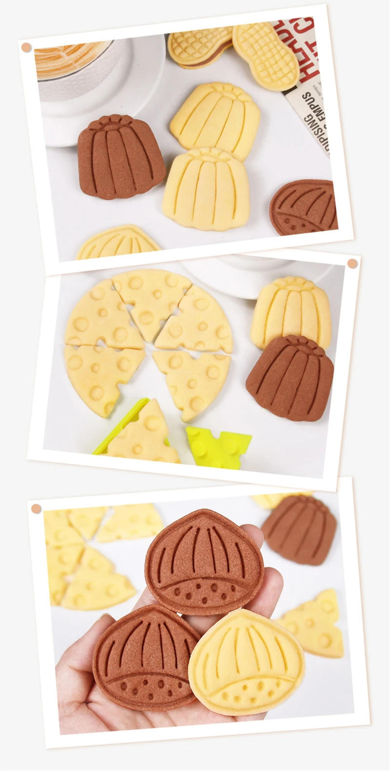 Description Picture 5 of itemCute Chestnut Canele Cheese Peanut Pattern Cookie Cutter Mold Plastic Biscuit Embossing Press Stamp Baking Cake Decorating Tool