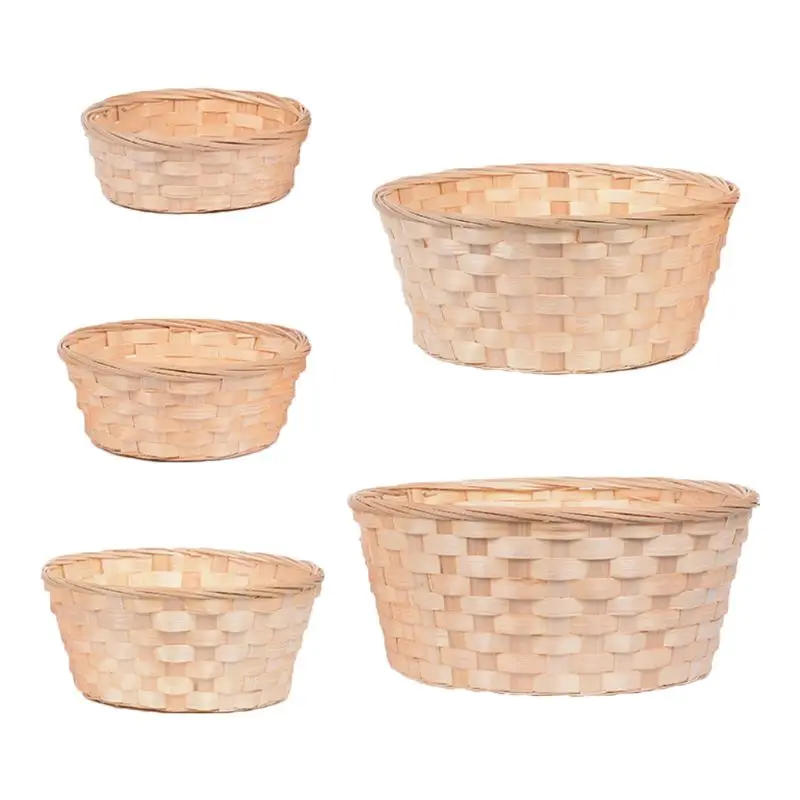 Description Picture 2 of itemHousehold Wicker Bread Storage Basket Weaved Bamboo Vegetables Hampers Display Tray Decorative Empty Gift Basket