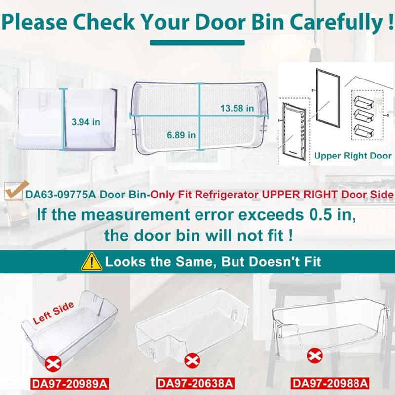 Description Picture 3 of itemDA63-09775A DA97-20984A Refrigerator Door Shelf Bin (Upper Right) for Samsung RF27T5241SR, RF28T5001SR, RF27T5241SG, RF27T5201SR