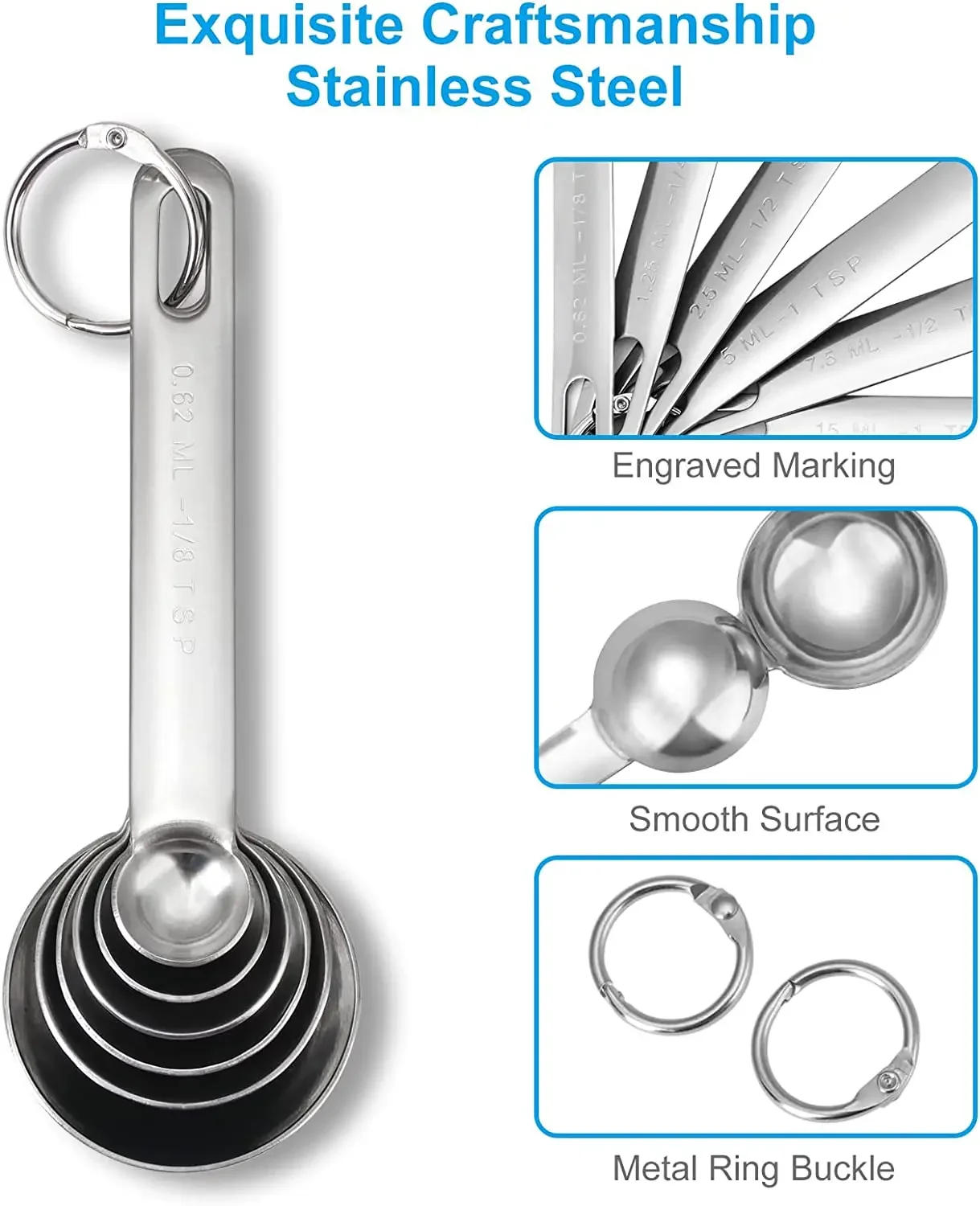 Description Picture 5 of itemDurable Stainless Steel Measuring Spoons Cups Set Spoons Measuring Tools with Bonus Leveler Etched Markings Kitchen Gadgets