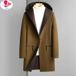 APIPEE 2024 Korean Winter Men Cashmare Wool Hooded Overcoat Reversible Wear Design Sheep Woollen Coat Male Elegant Oufits