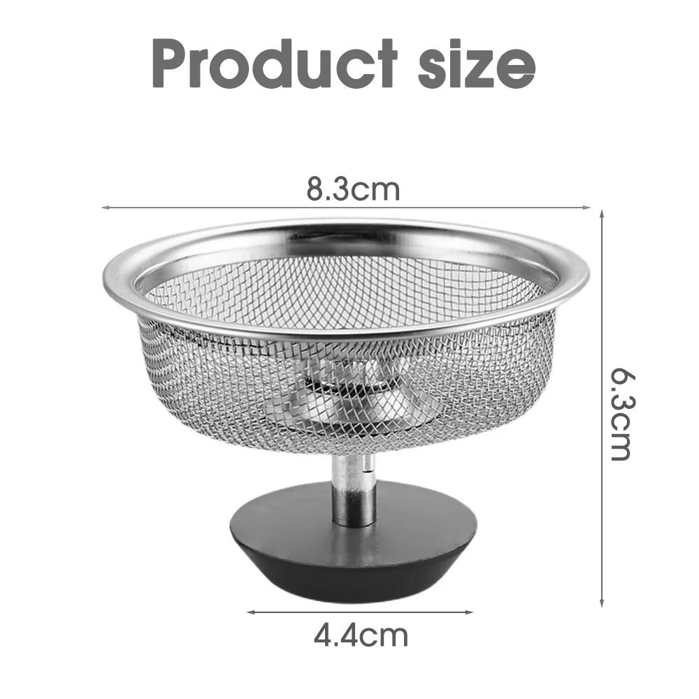 Description Picture 5 of itemKitchen Sink Strainer with Handle & Stopper Replacement Sink Drain Basket Stainless Steel Mesh Filter Strainers Waste Hole Trap