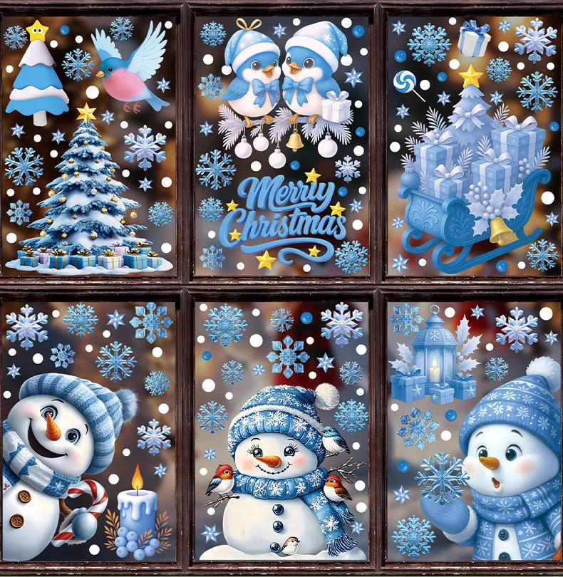 Description Picture 6 of itemChristmas Decorative Stickers Cartoon Santa Snowmen Bells Static Window Glass Stickers for Holiday Party Decor