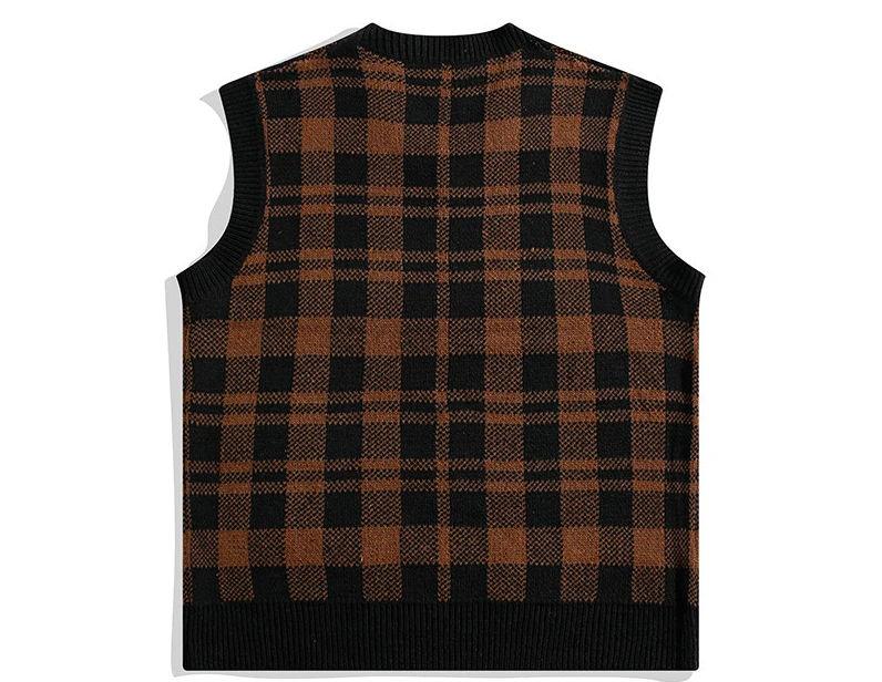 2023 Sweater Vest Men V-neck Loose Plaid