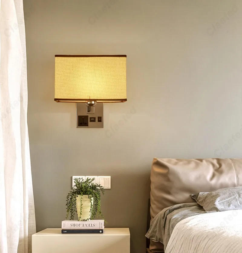 Description Picture 5 of itemCreative LED Fabric Lampshade E27 with Switch Wall Light USB Charging Port Bedroom Bedside Lamp Indoor Decorative Wall Light