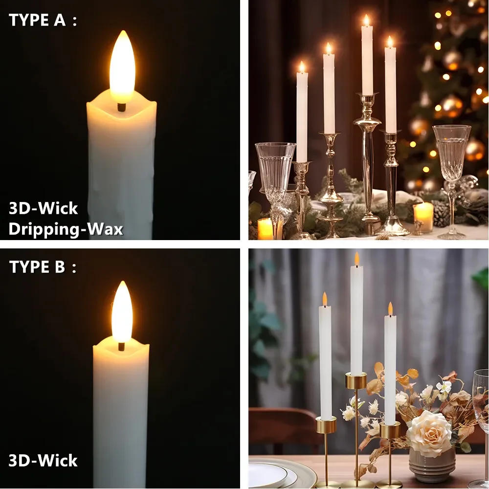 Description Picture 6 of item6pc Pack Flameless Taper Candle with Base Flickering LED Tea Light with Candle Holder for Halloween Wedding Christmas Home Decor