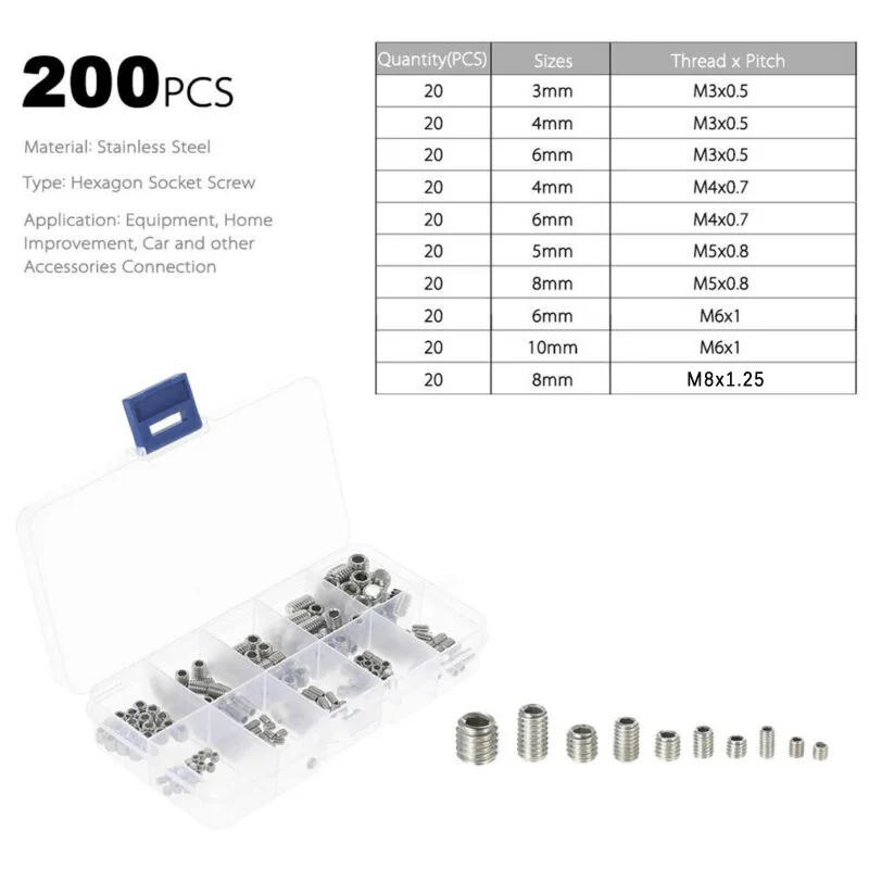 Description Picture 3 of itemIndustrial New Portable Nuts Hexagon Silver Stainless Steel Threaded 200pcs For Wood Furniture Head Cap Screws