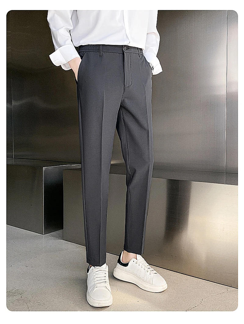 Description Picture 3 of item2023 Spring Summer Men's Casual Pants Suit Pant Slim Fit Work Elastic Waist Jogging Trousers Male Black Grey Plus Size 40 42