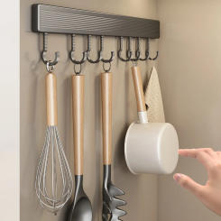 20-60cm Kitchen Multifunctional Wall Mounted Aluminum Rack Hooks Sturdy and Durable Kitchen & Bathroom Storage Rack