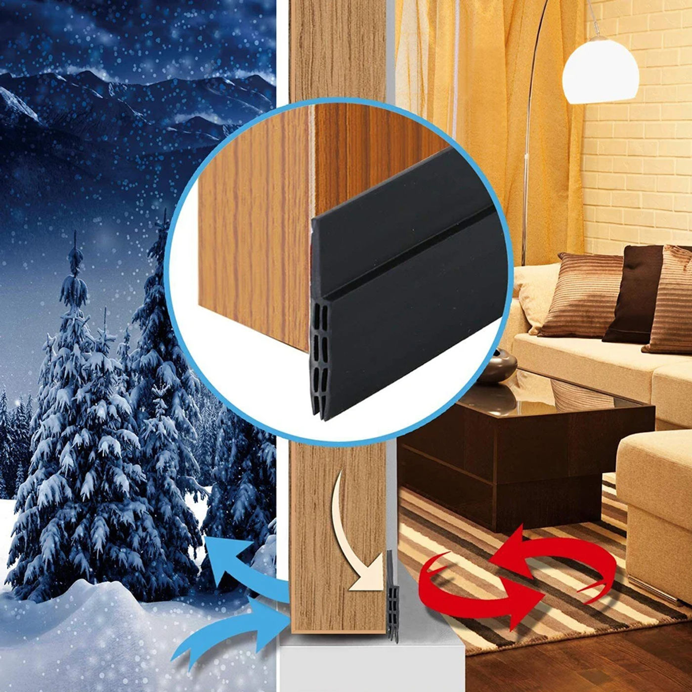 Description Picture 5 of item100cm Rubber Door Bottom Weatherstripping Triple Soundproof Design For Frameless Sliding Doors Cabinets Closets Shower Rooms