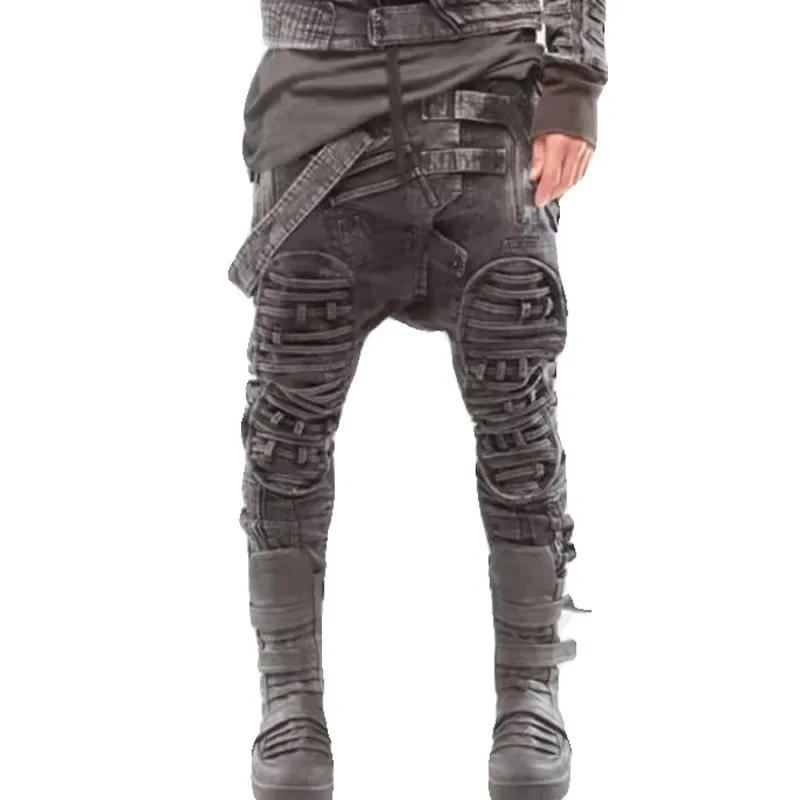 Description Picture 5 of itemMen Asymmetric Heavy Industry Deconstructed Straight Pants Dark Grey Distressed Casual Harem Pant Casual Trousers for Men