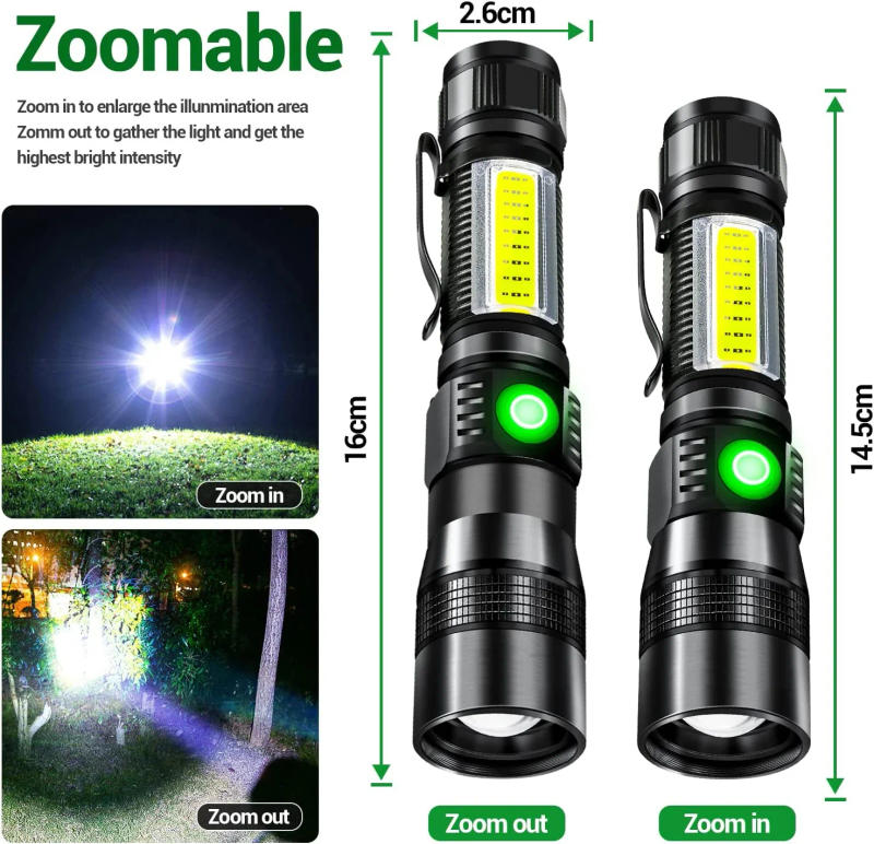 Description Picture 5 of itemKDULIT Super Bright UV LED Flashlight Dual Light Source Zoomable Tactical Torch 18650 Battery with Magnet Camping Hunting Lamp