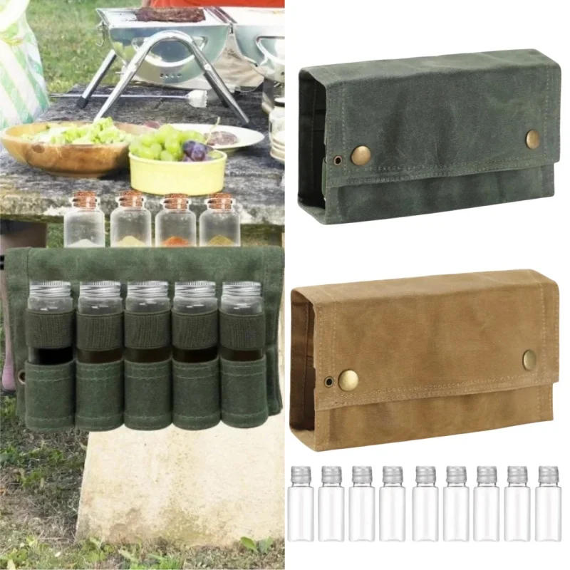 Description Picture 4 of item1Set Spices Bottle Kit with Portable BBQ Spice Bottle Condiment Jar Holder Picnic Bag Travel BBQ Camping Supplies