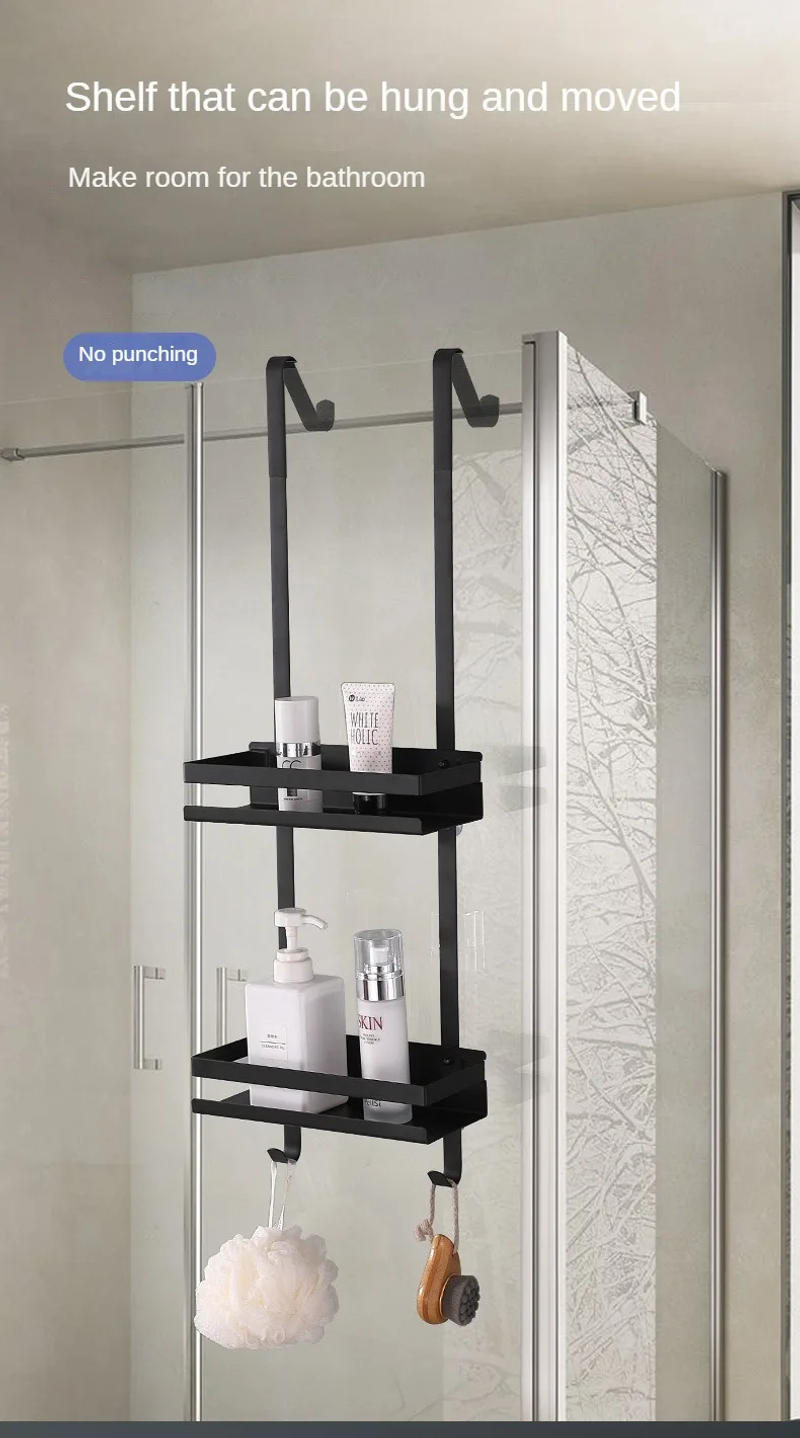 Description Picture 4 of itemBath Shelf Bathroom Accessories Black Shower Room Hanging Basket Removable Storage Rack Stainless Steel Shampoo Holder With Hook