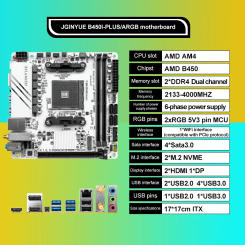 JGINYUE AMD AM4 ITX Motherboard supports Ryzen R3 R5 R7 1/2/3/4/5 series CPU DDR4 RAM Desktop PC PCI-E 3.0 B450I-PLUS ARGB MB
