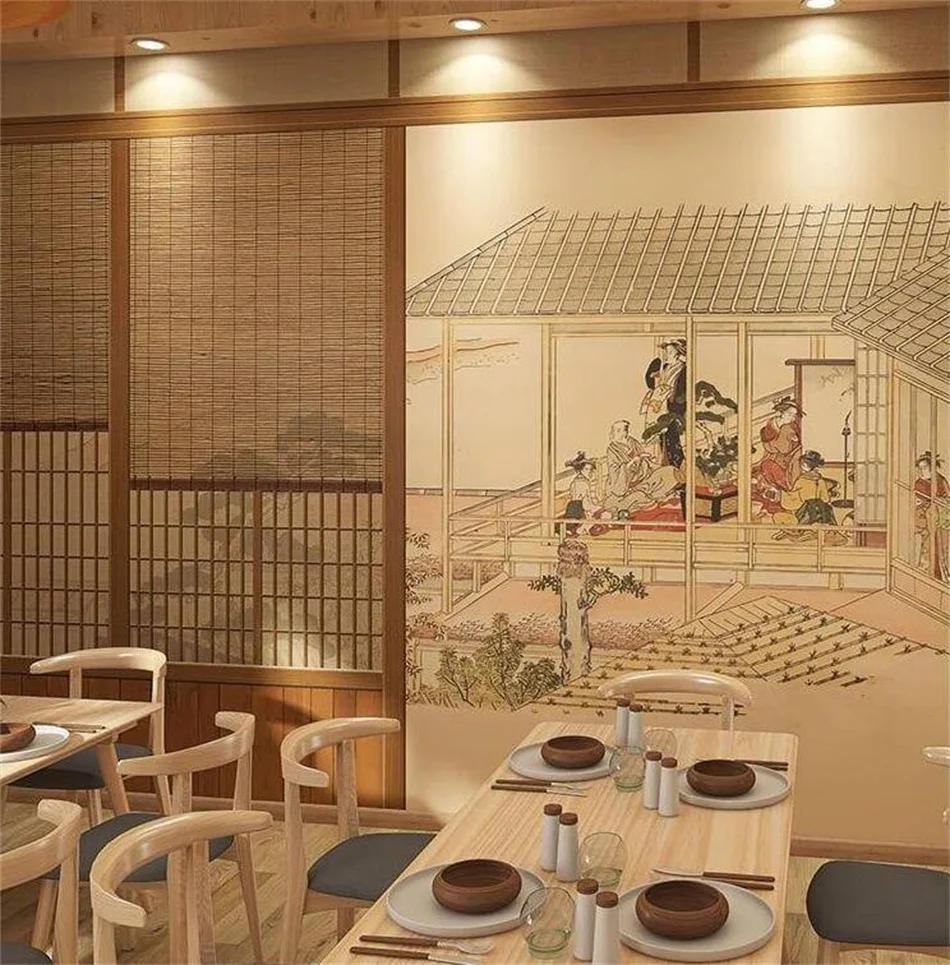 Description Picture 5 of itemCustom Japanese Style Blossom Traditional Costume Beauties Mural for Sushi Restaurant Industrial Decor Wallpaper 3D