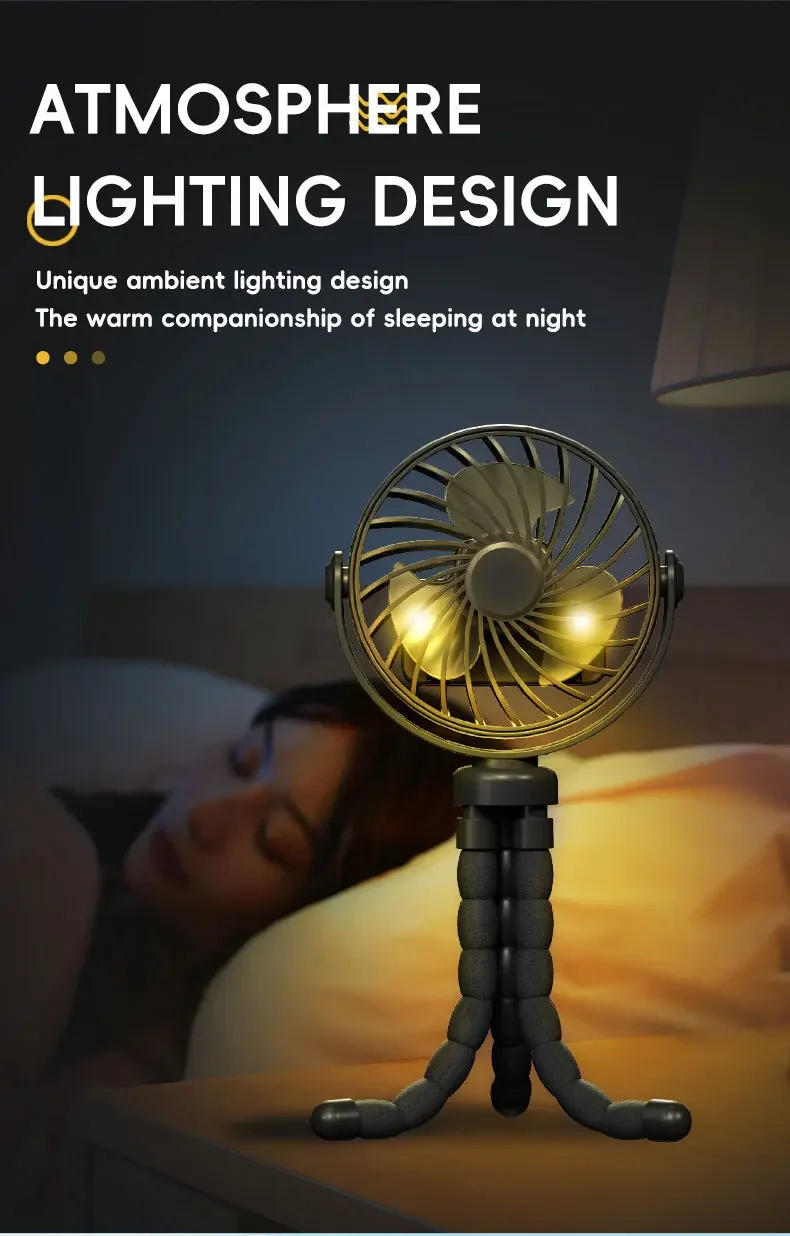 Description Picture 6 of itemMulti Functional Handheld Mini Octopus Fan Portable USB Charging Home Outdoor Stroller With Night Light Function Small Fan
