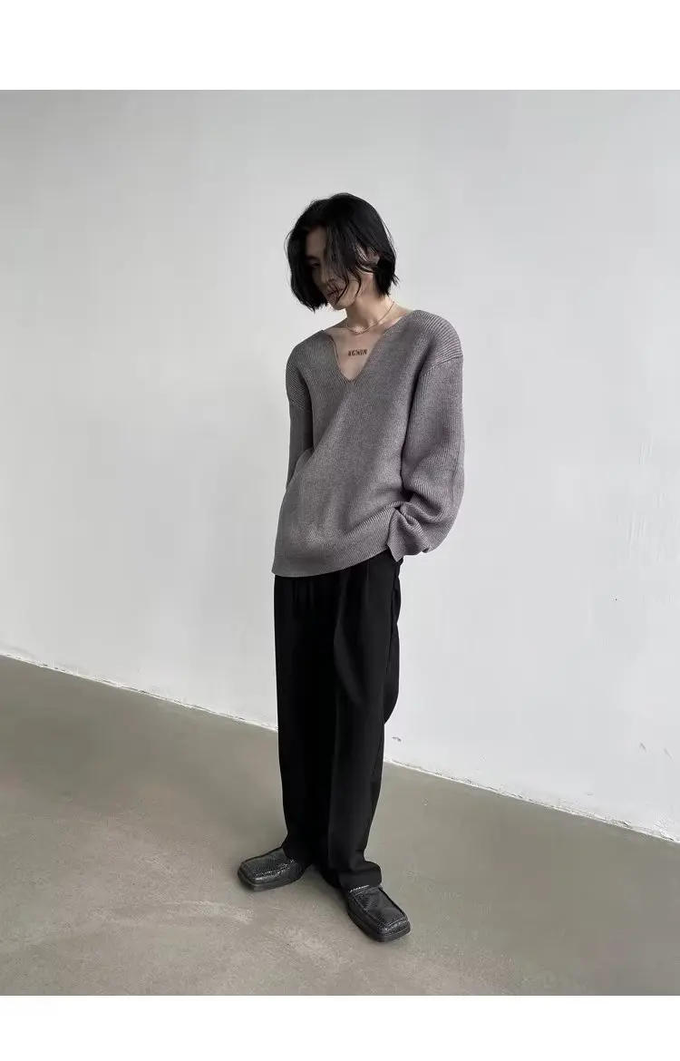 Description Picture 5 of itemSweaters Men Advanced V-neck All-match Japanese Style Harajuku Long Sleeve Streetwear Temperament Knitwear Pullovers Autumn New