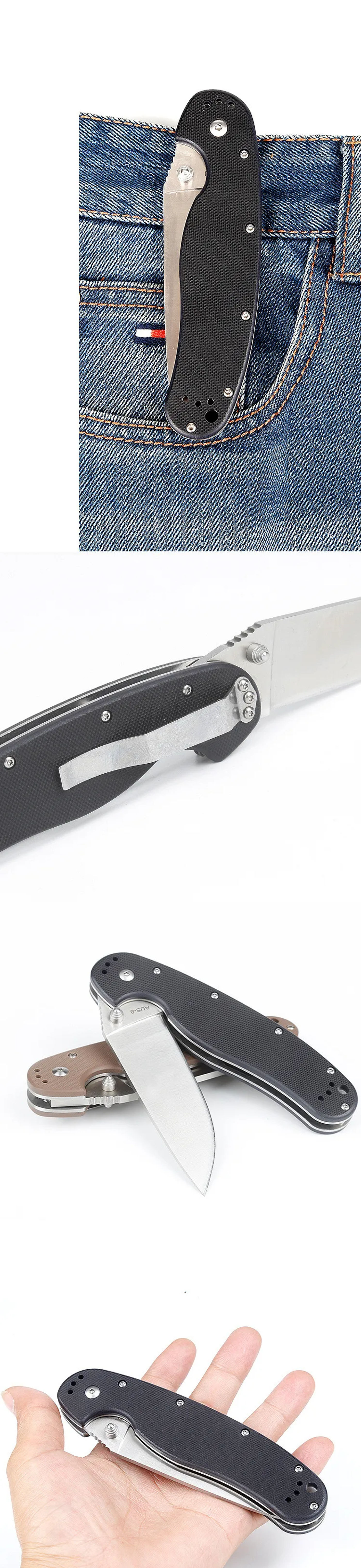 Description Picture 3 of itemRAT Hunting Folding Pocket Knife AUS-8 Tactical Survival Outdoor Camping EDC Tools G10 Handle Combat Rescue Multi Knives