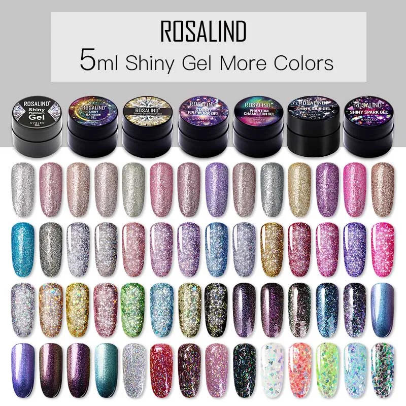 Description Picture 5 of itemROSALIND 5ml Glitter Gel Nail Polish Hybrid Varnishes Shiny Nail Polish Semi Permanent Gel Lacquer Soak Off Top Base Coat UV Gel