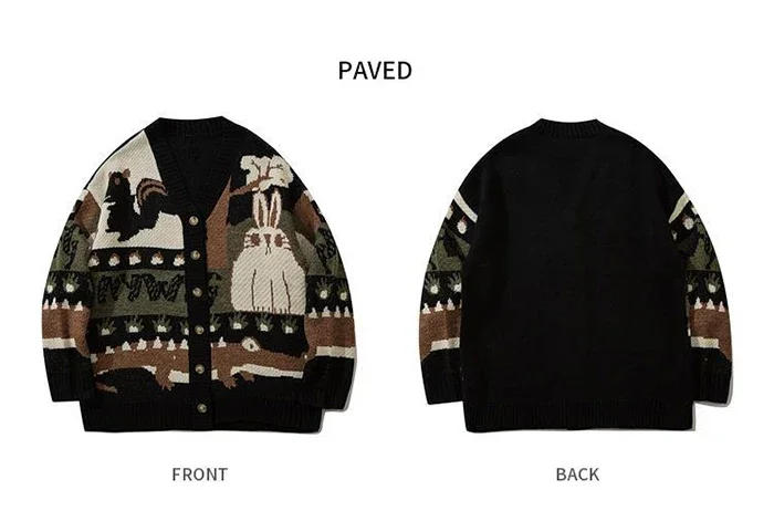 Description Picture 6 of itemMen's Y2K Clothes Vintage Cardigan Oversized Sweater Men Pullover Streetwear Loose Knitwear Harajuku Cartoon Knitted Tops