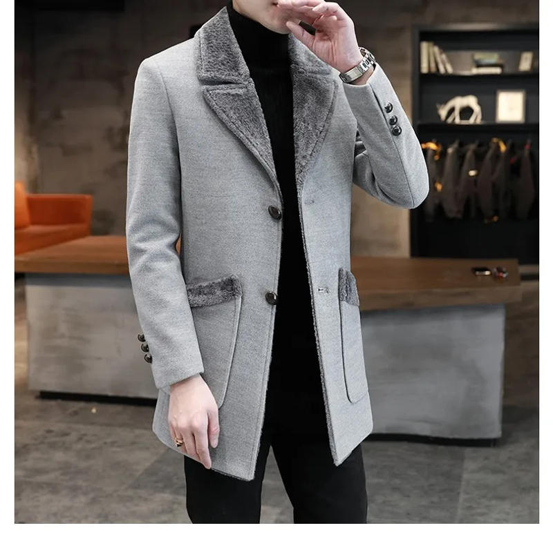 Description Picture 3 of itemURSPORTTECH Autumn and Winter Woolen Coat Men Leisure Long Woolen Coats Mens Casual Fashion Coat Jacket Men Woolen Overcoat