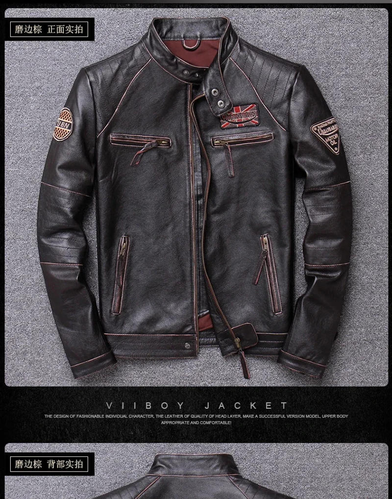 Description Picture 6 of itemHigh Quality Genuine Leather Jacket Man Vintage Autumn Winter Stand Collar Motorcycle Men 100% Real Cowhide Coat