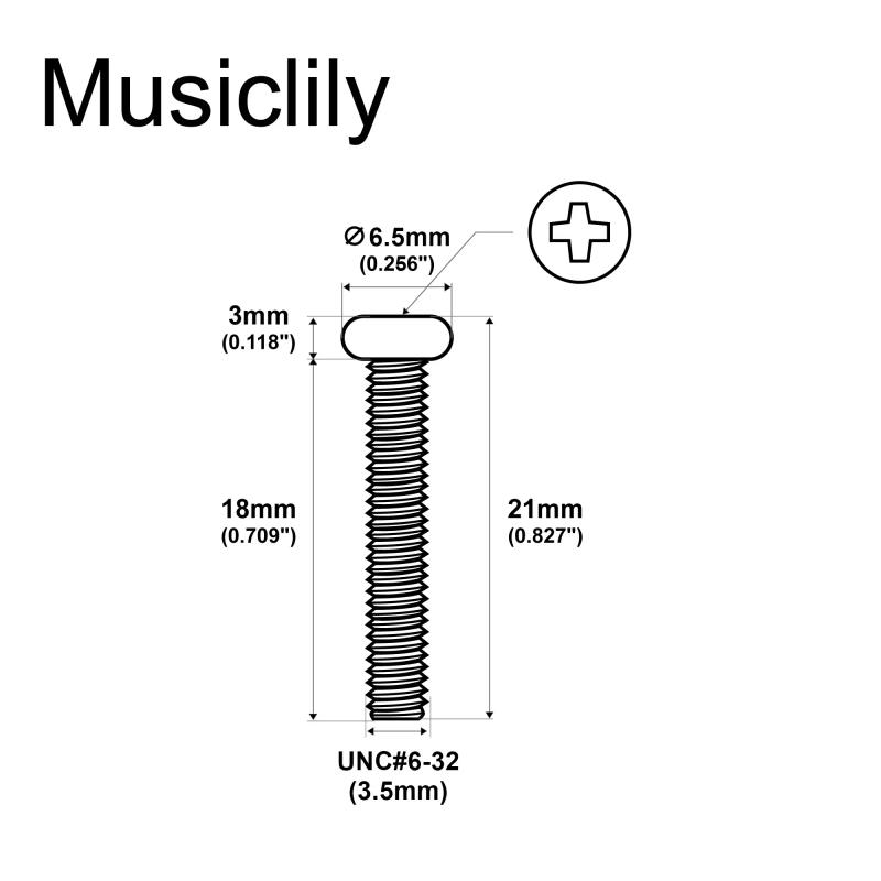 Description Picture 2 of itemMusiclily Basic Steel UNC#6-32 Inch Thread 3.5x18mm Single Coil Pickup Mounting Screws for ST Electric Guitar (Set of 20)
