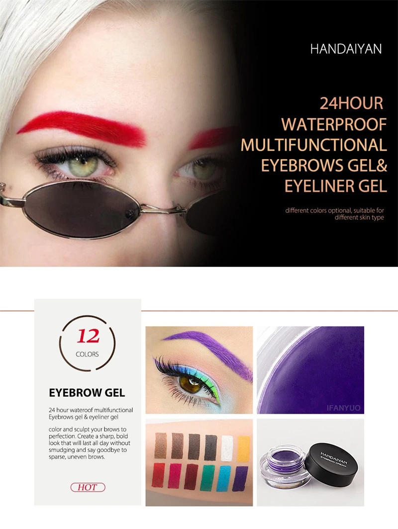 Description Picture 4 of item12 Colors Eyebrow Gel Red Brown Styling Eyebrow Cream No Fading Waterproof Long Lasting Brow Makeup Cosmetics with Eyebrow Brush