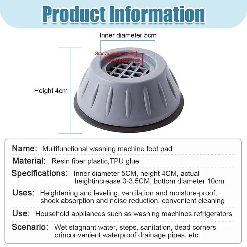 Description Picture 6 of item4 Pcs Washing Machine Foot Pads for Anti-Vibration Anti-Walk, Noise Reducing Anti Slip Anti Vibration Rubber Washing Machine Fee