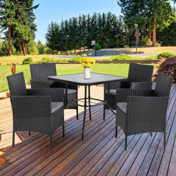 Shintenchi Outdoor Patio Furniture 5-Piece Indoor Outdoor Wicker Dining Set, Square Tempered Glass Top Table with Umbrella