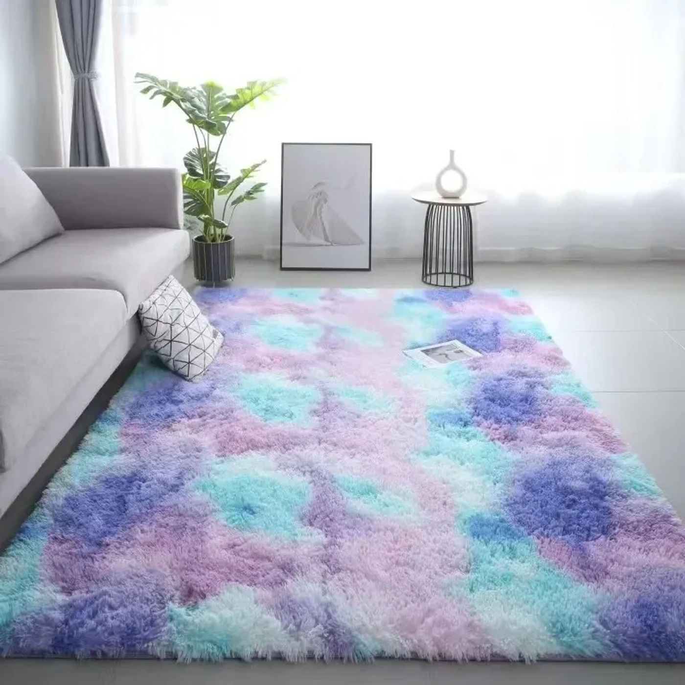 Description Picture 2 of itemGradient Silk Wool Bedside Rug Children's Room Living Room Bedroom Non-slip Machine Washable Not Easy to Lose Hair Carpet