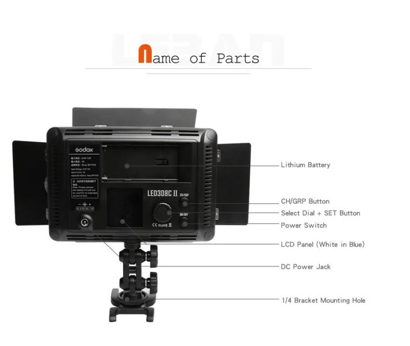 Description Picture 5 of itemGodox LED308C II LED308 3300K-5600K LED Video Light Lamp for DV Camcorder Camera+NP770 4400Ahm Battery & Charger