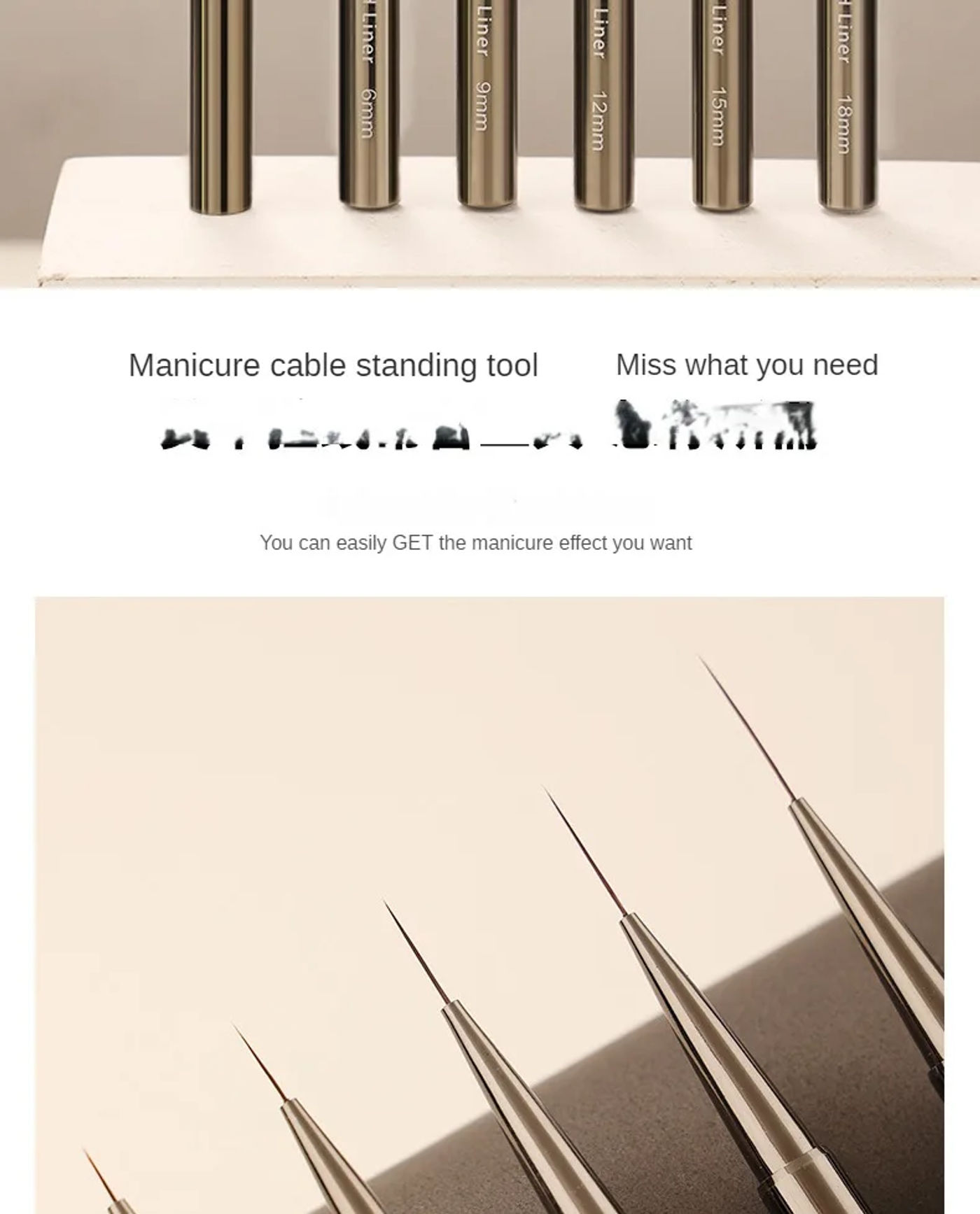 Description Picture 3 of item6/9/12/15/18mm Nail Liner Brush Set Drawing Lines Stripe Painting Flower Pen Nail Art Manicure Metal Handle Brush Drawing Tools