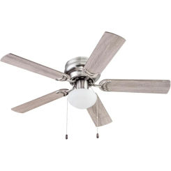 Prominence Home Alvina, 44 Inch Traditional Flush Mount Indoor LED Ceiling Fan with Light, Pull Chain, Dual Finish Blades, Rever