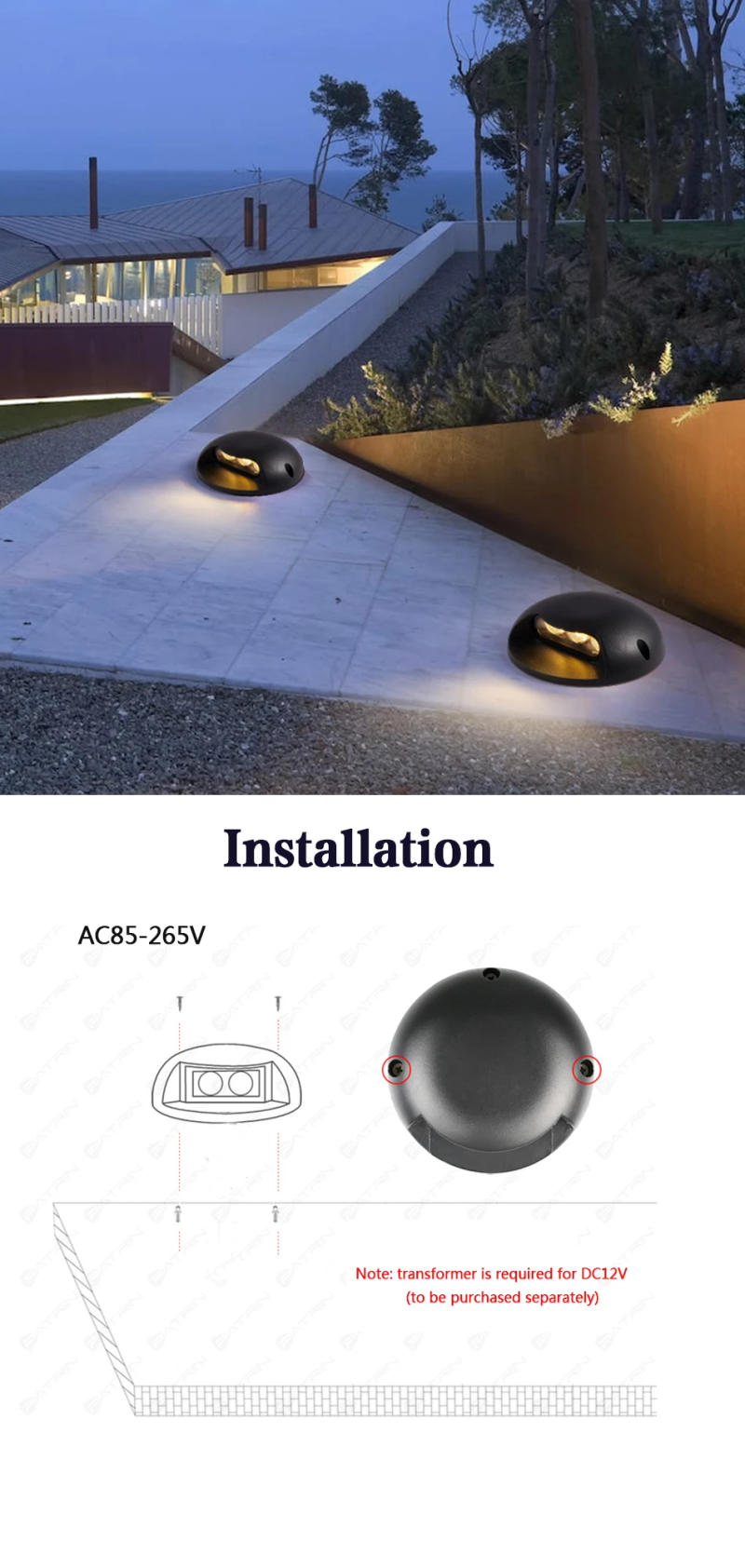 Description Picture 5 of itemAC85-265V DC12V LED Ground Light 2W 3W 4W Garden LED Floor Stair Steps Road Buried Yard Spotlight Landscape Outdoor Lighting