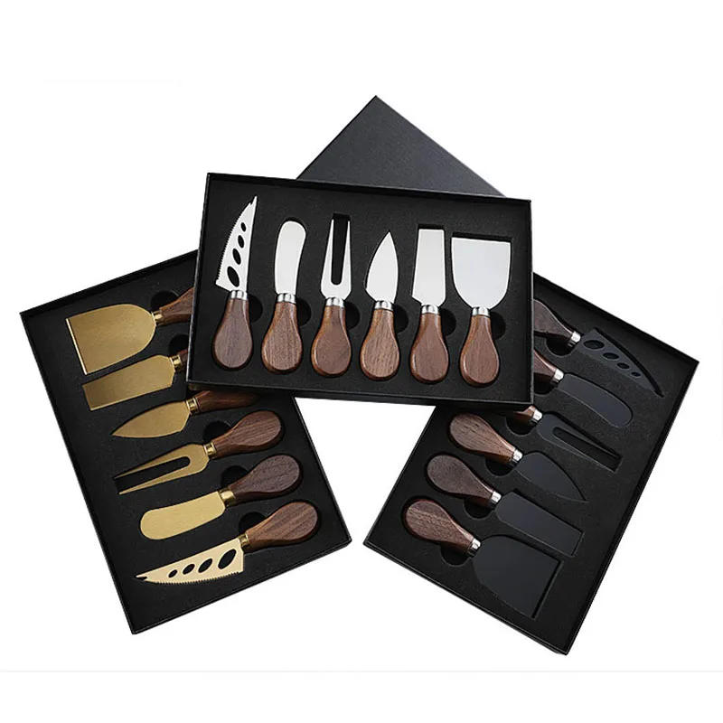 Description Picture 2 of itemPremium Exquisite Stainless Steel Cheese Knives Set Fork Spreader Collection Walnut Handle  Slicer with Gift Box