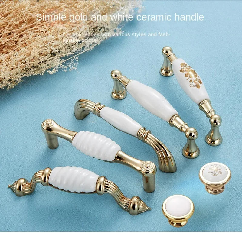 Description Picture 2 of itemCeramic Handle Cabinet Door European Wardrobe Cabinet Modern Simple Drawer American Style Cabinet New Chinese Gold Door Handle