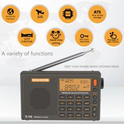 SIHUADON R-108 Radio FM Stereo Digital Portable Radio AM SW Air Radio Receiver Alarm Function Display Clock Temperature Speaker
