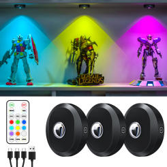 WILLED Rechargeable RGB Puck Light with Remote Control 1200mAh Battery Lights, Dimmable Touch Under Cabinet Lighting Night Light