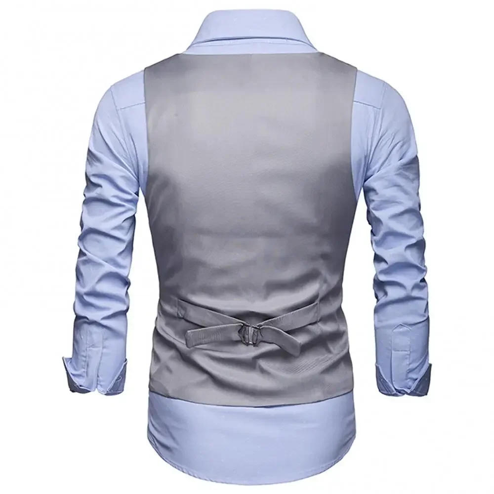 Description Picture 6 of itemFormal Men Suit Vest Solid Color Single Breasted Business Waistcoat