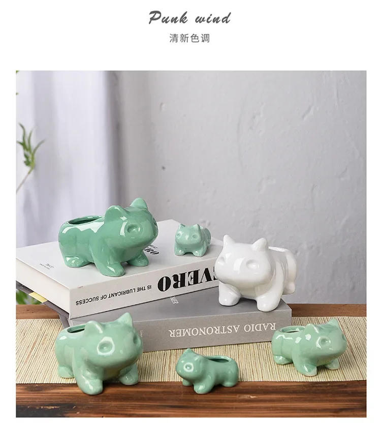 Description Picture 5 of itemCeramic Flower Pot Cute Succulent Plant Garden Pots Simulation Planters Green Plants Animal Cartoon Vases Home Garden Decoration
