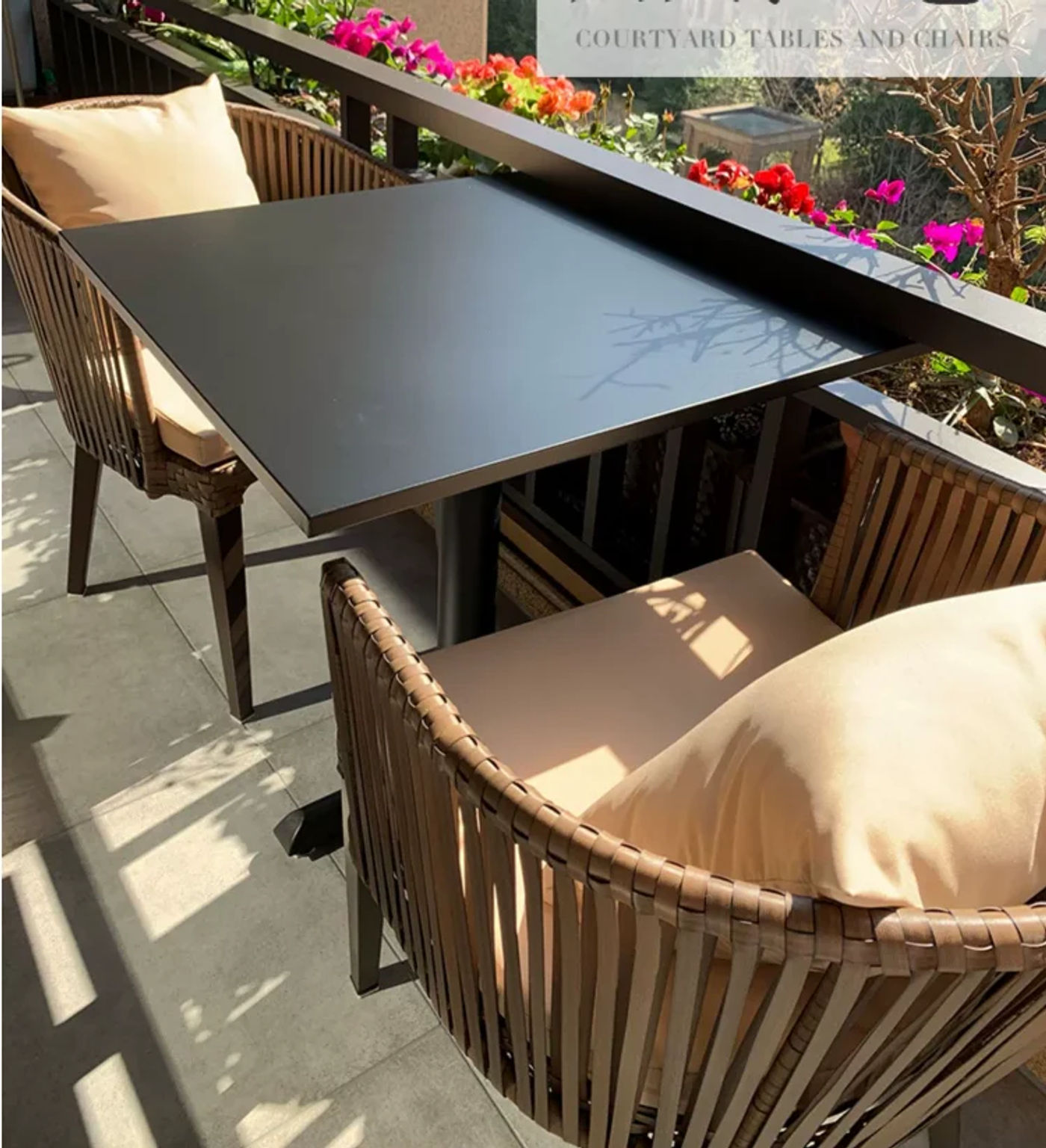 Description Picture 2 of itemVine chair three piece set, balcony, small tables, chairs, coffee table, terrace, rattan woven backrest, outdoor leisure, Nordic