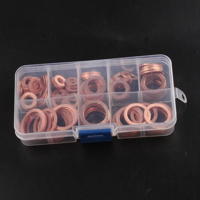 Description Picture 5 of item120pcs 8 Sizes Solid Copper Washers Sump Plug Assortment Washer Set Plastic Box Professional Hardware Accessories