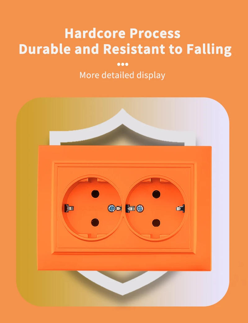 Description Picture 6 of itemOrange Classic Electrical Outlets Power Sockets EU Standard AC 250V Paint Plastic Wall Embedded With Ground Plugs Socket Socket