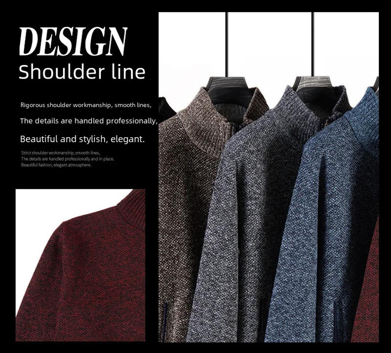 Description Picture 4 of itemAutumn/winter Knit Fleece-lined Thickened Cardigan Sweater For Middle-aged Elderly Men Medium-length Casual Pullovers