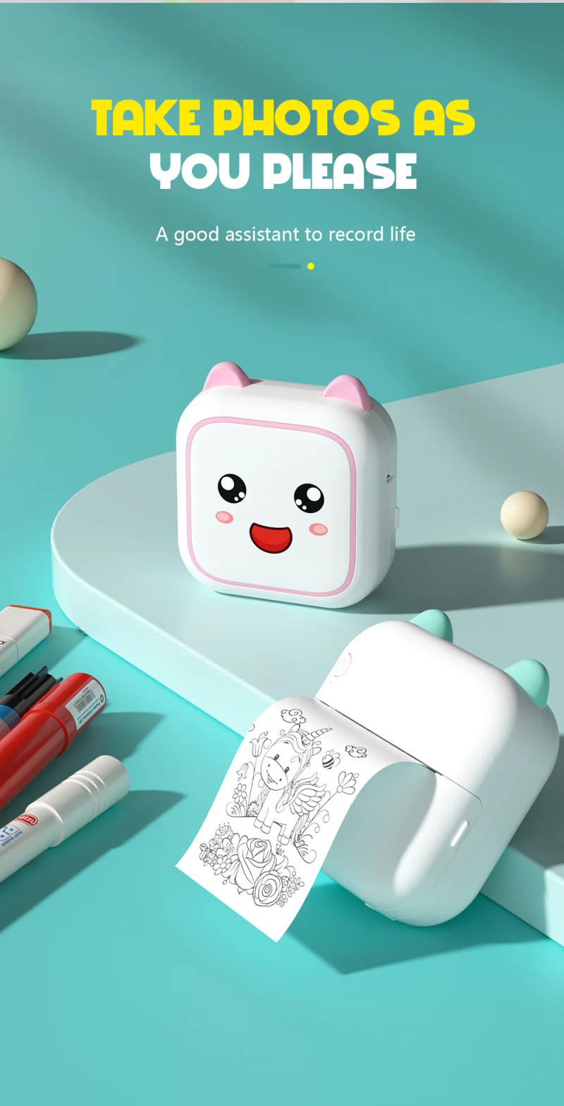 Description Picture 6 of itemMini Smile Printer Inkless With Thermal Paper Adhesive Photo Label Recorder Graffiti Printing Bluetooth Wirelss Maker For Home